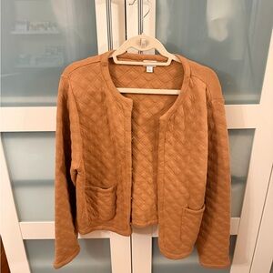 J. Crew Quilted Open-Front Jacket in Camel Brown